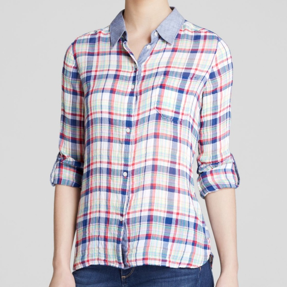 🌿C&C California Crinkle Tennis Plaid Button Up - Picture 1 of 8
